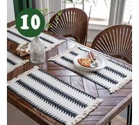 4PCS Tovagliette Cena Nappa Frangia Treccia Rettangolare Tela di Iuta Lino