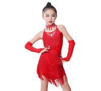 4Pcs Vestiti Bambina Abito Corto Latino Nappa Ragazze Vestito da Balletto Festa Sala da Ballo Costumi di Danza Vestito da Ballo Backless Dance Dress Salsa Samba Rumba Cha Cha Dancewear