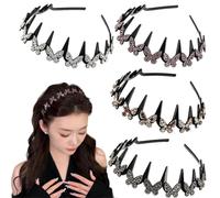 4PCS Wavy Crystal Headband Set,Women Non Slip Butterfly Flower Crystal Headbands,Sparkling Glitter Elegant Comb Headband