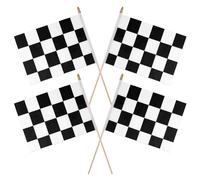 4pz Bandiere a Scacchi, 28x20cm Bandiere da Regata con Punta di Lancia Rotonda Riutilizzabili Bandiere in Bianco e Nero per Decorazioni di Eventi Sportivi