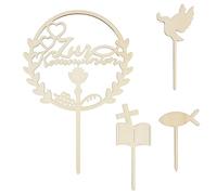 4pz Cake Topper Prima Comunione in Legno,Decorazione per Torta Prima Comunione,Battesimi e Confermazione,Set di Topper per Torta Compleanno,Comunione per Bambini e Ragazze