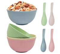 4Pz Ciotole Cereali Infrangibili Lavabili in Lavastoviglie e Adatte al Microonde, 700ml Ciotola d'Avena Leggera di Plastica senza BPA, Insalatiere da Spuntino da Campeggio con 4 Cucchiai per Colazione
