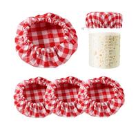 4pz Copri Barattoli Stoffa, Cotone Scozzese Copri Tappi Barattoli Stoffa Elastici Riutilizzabili Coperchio in Tessuto Jar Cloth Cover per Bocca di Barattolo da 7,62-10,16cm (Rosso)