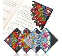 4pz Diamond Painting Segnalibri, Pittura con Diamanti 5D per Gli Amanti dei Libri Pelle PU Pittura Diamante Segnalibri Segnalibri ad Angolo con Diamante Fai-Da-Te per Arte Artigianato