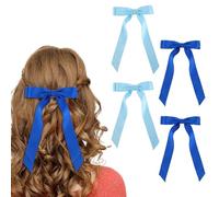 4pz Fermagli per Fiocchi Blu, Moda Fermagli Fiocchi Capelli Raso con Coda Lunga Splendidi Capelli Accessori Adatti per Donne Ragazze Bambini Adolescenti Balli di Fine Anno e Matrimoni