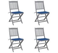 4pz Folding Garden Chairs Acacia Wood with Cushions, Weather-Resistant Outdoor Dining Chairs Set for Patio Terrace Balcony, Foldable Comfortable Seat with Royal Blue Cushions, Max Load 110kg