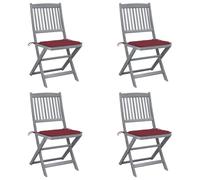4pz Folding Garden Chairs with Cushions, Solid Acacia Wood Outdoor Dining Chairs for Patio Terrace, Foldable Weather-Resistant Seating Set, Wine Red Cushions, Easy to Clean & Space Saving