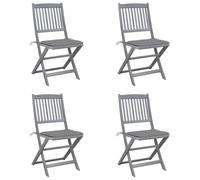 4pz Folding Garden Chairs with Cushions, Solid Acacia Wood Outdoor Dining Chairs Set, Weather-Resistant Patio Furniture for Terrace, Balcony, Backyard, Gray Wash Finish, Space-Saving Foldable Design