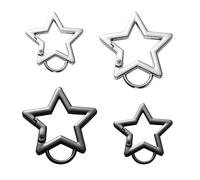 4pz Moschettoni a Forma Stella, 4,1cm e 3,2cm In Lega Zinco con Clip Forma Stella Moschettone Pentagramma Alla Moda Portachiavi a Forma Stella Campeggio Viaggi All'Aperto(Nero, Argento)