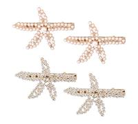 4pz Perle e Strass Fermagli per Capelli Stella Marina, Boemia Oro Fermagli per Capelli a Forma Oceano Gioielli Spiaggia Estivi per Donne Ragazze Halloween Accessori Costumi Sirena Carnevale
