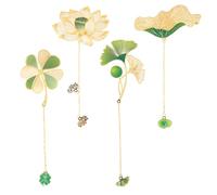 4pz Segnalibro in Metallo, Segnalibro a Catena Bellissimo Segnalibro in Metallo con Loto Quadrifoglio Ginkgo Foglia di Loto Segnalibro Pendente per Lettore Libro Scrittori Collezionista Regalo
