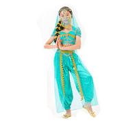 4Pz Vestito da Danza del Ventre per Bambina con Paillettes Top+Pantaloni+Ornamento Testa+Velo Costume Danzatrice Ventre Maniche Corte Bambina Carnevale Halloween Abiti per Carnevale Cosplay