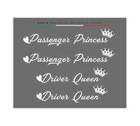 4R Quattroerre.it Adesivi Passenger Princess & Driver Queen, Set 4 Stickers Decorativi, Ideale per Specchietti Retrovisori Casco Pc, Made in Italy, 12 x 9,5 cm (Bianco)