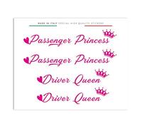 4R Quattroerre.it Adesivi Passenger Princess & Driver Queen, Set 4 Stickers Decorativi, Ideale per Specchietti Retrovisori Casco Pc, Made in Italy, 12 x 9,5 cm (Fucsia)