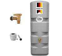 4rain QUADRO serbatoio da parete set completo 170 litri grigio cemento incl. rubinetto in plastica e raccordo pluviale