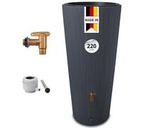 4rain VASO 2in1 DECOR serbatoio per pioggia 220 litri grigio grafite incl. rubinetto in plastica e raccordo pluviale - raccolta acqua piovana - vaso decorativo da giardino - per spazi esterni moderni