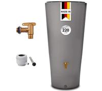 4rain VASO 2in1 serbatoio per pioggia 220 litri grigio zinco incl. rubinetto in plastica e raccordo pluviale - contenitore acqua piovana decorativo - raccolta da grondaia pratica - con filtro incluso