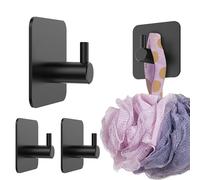 4smile Content - Portasciugamani senza foratura, set da 4 ganci neri autoadesivi come ganci per asciugamani da bagno, ganci adesivi impermeabili extra resistenti, ganci da parete dal design classico