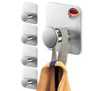 4smile Ganci Adesivi, 5 pezzi Appendi Accappatoio Bagno, Acciaio inox, Porta Asciugamani Autoadesivo, Argento