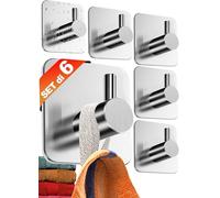4smile Ganci Adesivi, 6 pezzi Appendi Accappatoio Bagno, Acciaio inox, Porta Asciugamani Autoadesivo, Argento