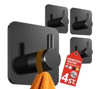 4smile Ganci Adesivi Acciaio inox, 4 pezzi, Argento- Appendi Accappatoio Bagno, Porta Asciugamani Autoadesivo