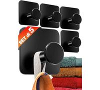 4smile ganci adesivi acciaio inox - SET 5 porta asciugamani autoadesivo bagno antiruggine, appendini accappatoio bagno, asciugamano da tè cucina, nero