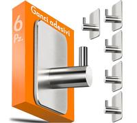 4smile ganci adesivi acciaio inox - SET 6 porta asciugamani autoadesivo bagno antiruggine, appendini accappatoio bagno, argento