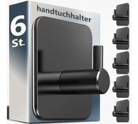 4smile Portasciugamani senza foratura, 6 pezzi porta asciugamani da bagno in acciaio inox nero impermeabile gancio adesivo per bagno, WC, cucina, gancio autoadesivo ideale come gancio funzionale per