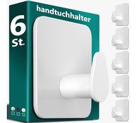 4smile Portasciugamani senza foratura, bianco - Set di 6 portasciugamani da bagno ovale in acciaio inox, gancio impermeabile per bagno, WC, cucina - Gancio di alta qualità autoadesivo