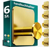 4smile Portasciugamani senza foratura, dorato - 6 pezzi porta asciugamani da bagno, gancio adesivo in acciaio inox, gancio moderno per bagno, WC, cucina - Gancio impermeabile autoadesivo
