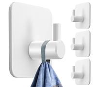 4smile Portasciugamani senza foratura, set da 4 ganci adesivi in acciaio inox bianco come gancio per asciugamani, gancio impermeabile autoadesivo - porta asciugamani da bagno e cucina