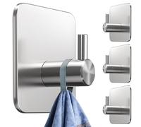 4smile Portasciugamani senza foratura, set da 4 ganci in acciaio inox, autoadesivi con cuscinetti adesivi, ganci adesivi antiruggine, extra forti come sostegni per asciugamani per bagno e cucina