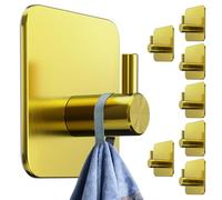 4smile Portasciugamani senza foratura, set da 8 ganci adesivi dorati in acciaio inox come gancio per asciugamani, gancio impermeabile autoadesivo - porta asciugamani da bagno e cucina