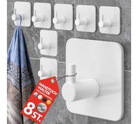 4smile Portasciugamani senza foratura, set da 8 in bianco - Portasciugamani da bagno in acciaio inox, gancio adesivo con buona capacità - Gancio autoadesivo, gancio impermeabile come gancio per