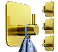 4smile Portasciugamani senza foratura, set di 4 ganci adesivi dorati in acciaio inox come gancio per asciugamani, gancio impermeabile autoadesivo - porta asciugamani da bagno e cucina