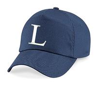4sold Berretto con fiocco per bambini, unisex, 100% cotone, berretto estivo, cappello con lettere dell'alfabeto A-Z, blu navy, l, Taglia unica