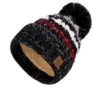 4sold - Berretto da uomo e da donna, caldo, invernale, con motivo a trecce e pompon, in lana, per sciare, comodo, con fodera in pile, Nero , Taglia unica