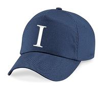 4sold Berretto unisex per bambini, con protezione UV, berretto per bambini, cappello con lettere dell'alfabeto A-Z, 100% cotone, blu navy, i, Taglia unica