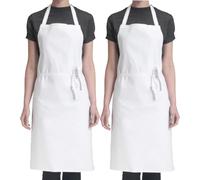 4sold Set di 2 grembiuli unisex regolabili 100% cotone con 2 tasche spesse per cucinare, chef, donne e uomini, per la casa, cucina, ristorante, caffetteria, bianco, Taglia unica