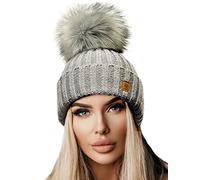 4sold Winter Cristallo Più Grande Pelliccia Pom Pom invernale di lana Berretto Delle Signore Delle Donne Beanie hat Pera Sci Snowboard di moda (Gray)