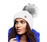 4sold Winter Cristallo Più Grande Pelliccia Pom Pom invernale di lana Berretto Delle Signore Delle Donne Beanie hat Pera Sci Snowboard di moda (White)