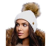 4sold Winter Cristallo Più Grande Pelliccia Pom Pom invernale di lana Berretto Delle Signore Delle Donne Beanie hat Pera Sci Snowboard di moda (Ecru)