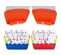 4st Kaarthouders voor Speelkaarten, Handsfree Speelkaartenhouder met Drukknopstandaard 3 Lagen Stapelbare Opslag Spelkaart voor UNO Poker Reisspellen Senioren Volwassenen en Kinderen