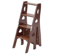 4Step Sgabello pieghevole in legno 3 in 1, multifunzione, scala e ripiano portaoggetti, resistente, capacità 150 kg, elegante design marrone, per uso domestico e ufficio