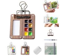 4SZNS Pocket Artist Watercolor Travel Set, Tiny Painting Set, Small Watercolor Travel Paint Set, Go Draw Mini Palette with Binder Clip Paint And Water Pen (Walnut)