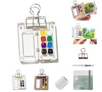 4SZNS Pocket Artist Watercolor Travel Set, Tiny Painting Set, Small Watercolor Travel Paint Set, Go Draw Mini Palette with Binder Clip Paint And Water Pen (Acrylic)