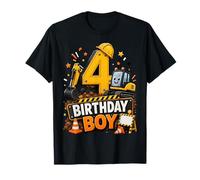 4th Birthday Boy Construction Truck 4 Years Old Party Maglietta
