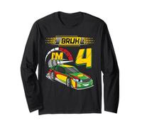 4th Birthday Bruh Racing Car Party Outfit 4 Year Old Boys Maglia a Manica