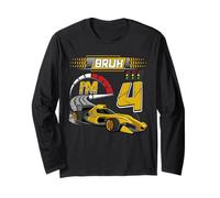 4th Birthday Bruh Racing Car Party Outfit 4 Year Old Boys Maglia a Manica