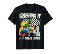 4th Birthday Monster Truck Dinosaur Crushing It Since 2022 Maglietta